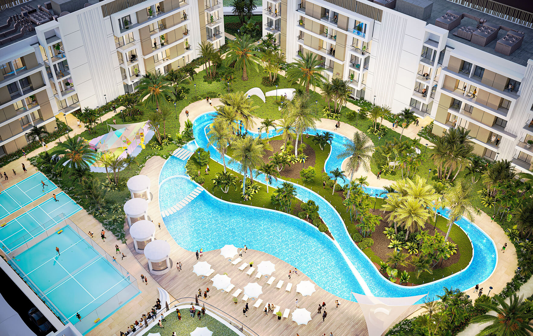 Relax in the serene lazy river at Torino by Oro24 in Dubai