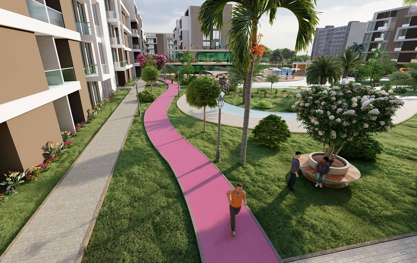 Scenic jogging track surrounded by greenery at Torino by Oro24.